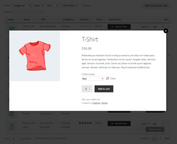 Quick view lightbox from the product table