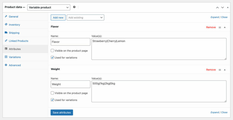 Add weight attribute to WooCommerce product