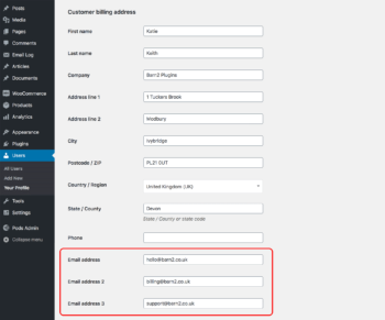 WooCommerce multiple email addresses for customer