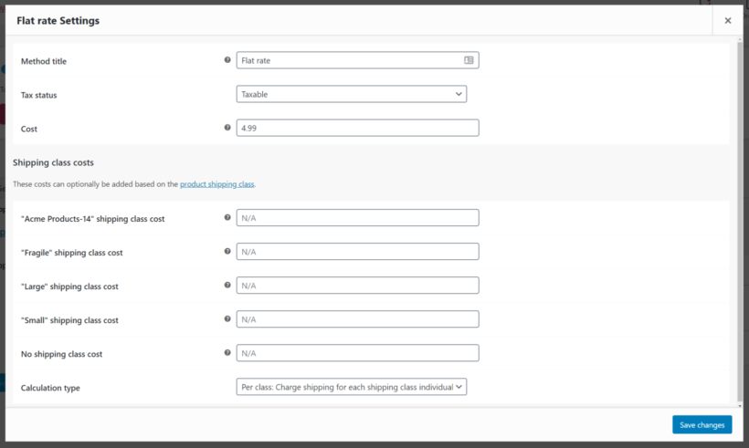 WooCommerce flat rate settings