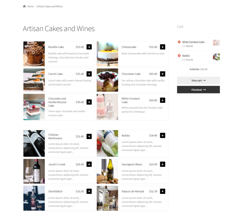 Products from two categories restaurant ordering