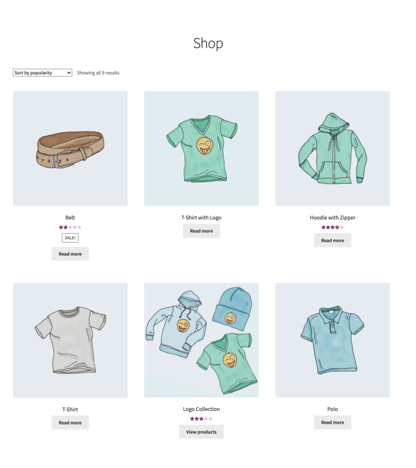 Main shop page for guest users