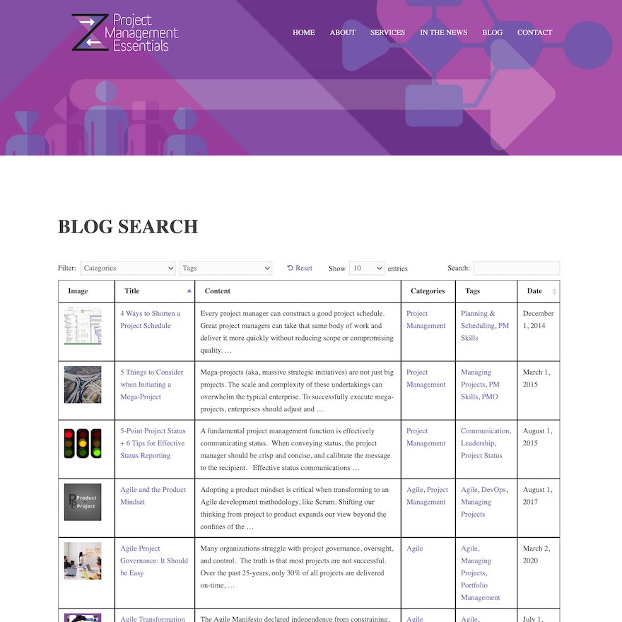 Project Management Essentials blog search