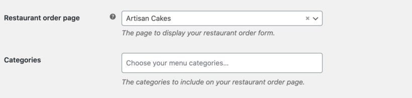 Food order page settings