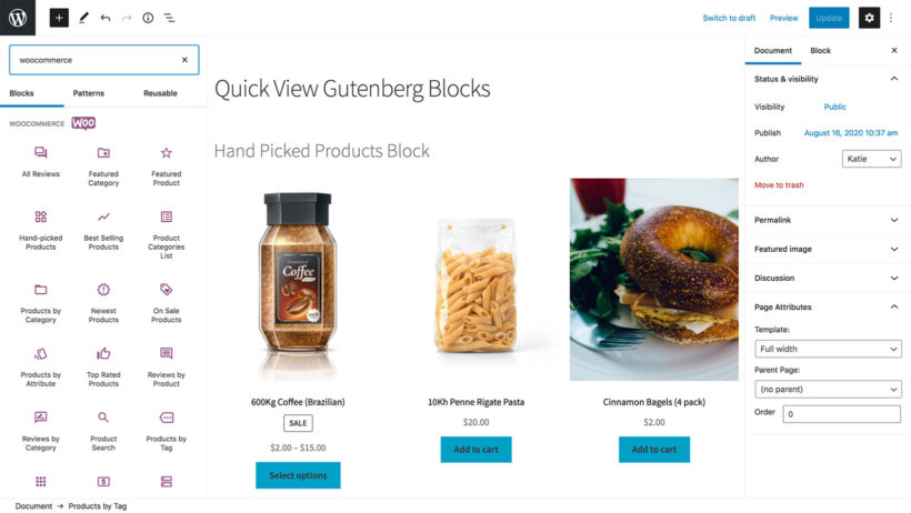 Add WooCommerce quick view product popup Gutenberg block