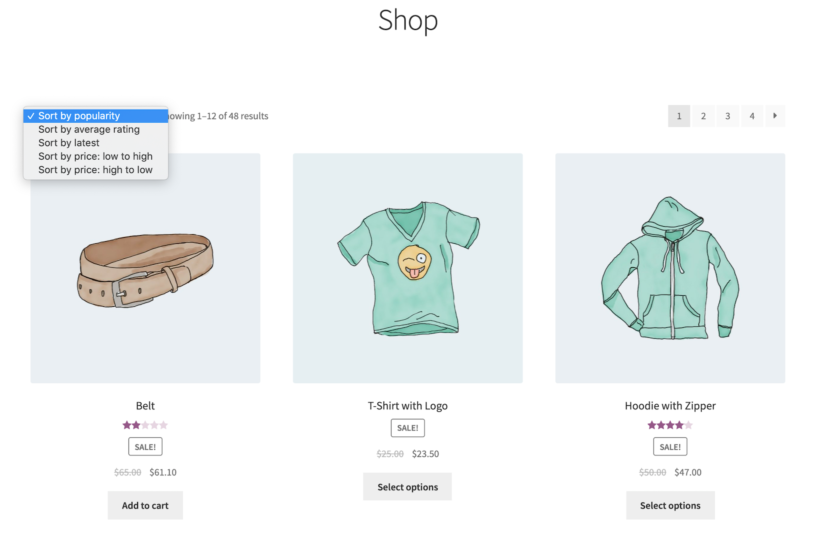 WooCommerce product sorting on shop page