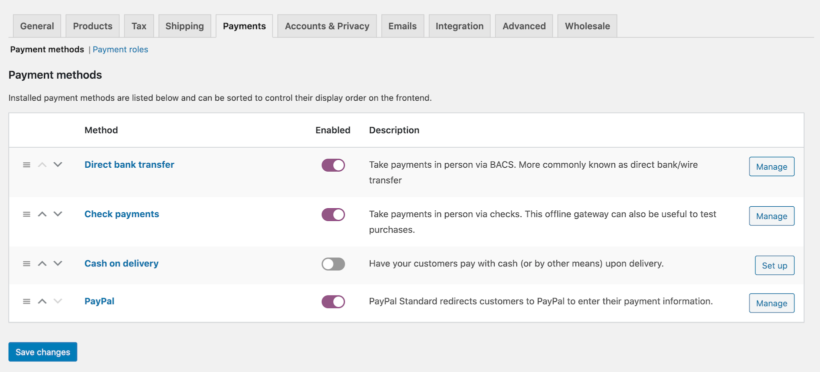WooCommerce payment methods