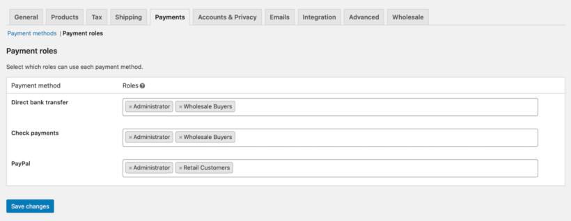 WooCommerce payment roles