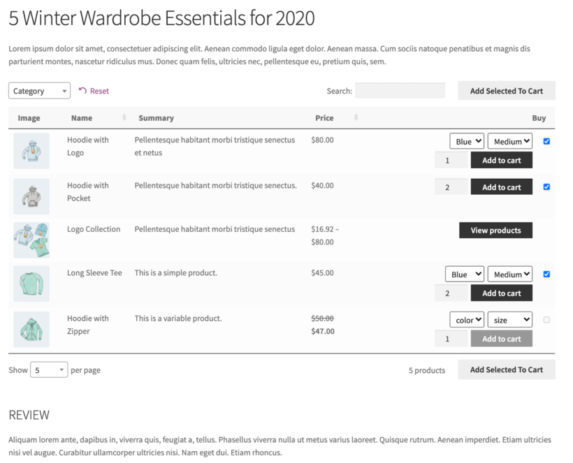 WooCommerce Product Table preview