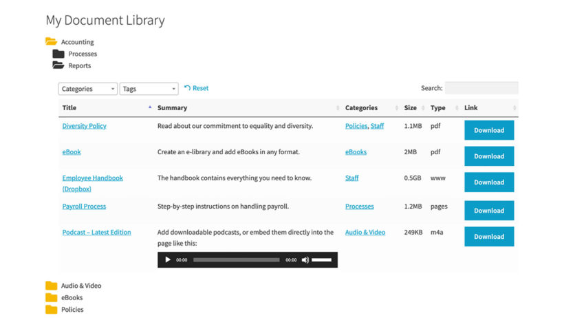 WordPress document library plugin