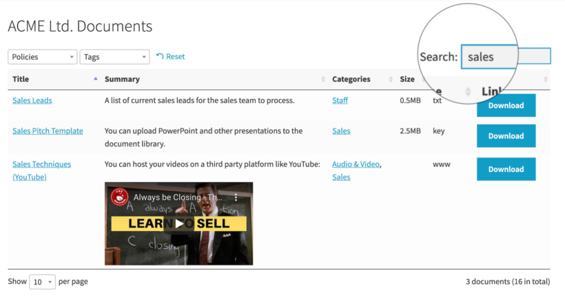 Search document library