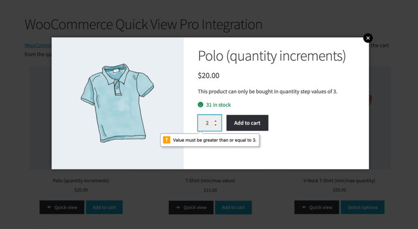 WooCommerce inline quantity error