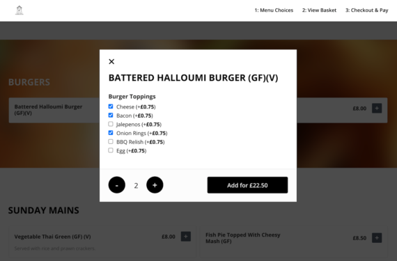 Restaurant ordering lightbox