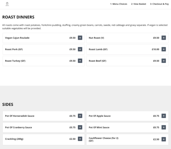 Restaurant ordering menu
