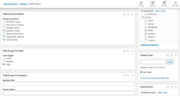 Add product custom fields and taxonomies
