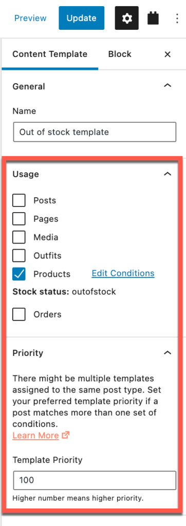 Setting conditions for your WooCommerce product page template
