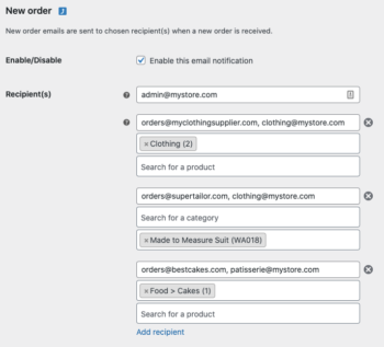 WooCommerce conditional emails in Barn2 WooCommerce Multiple Email Recipients plugin