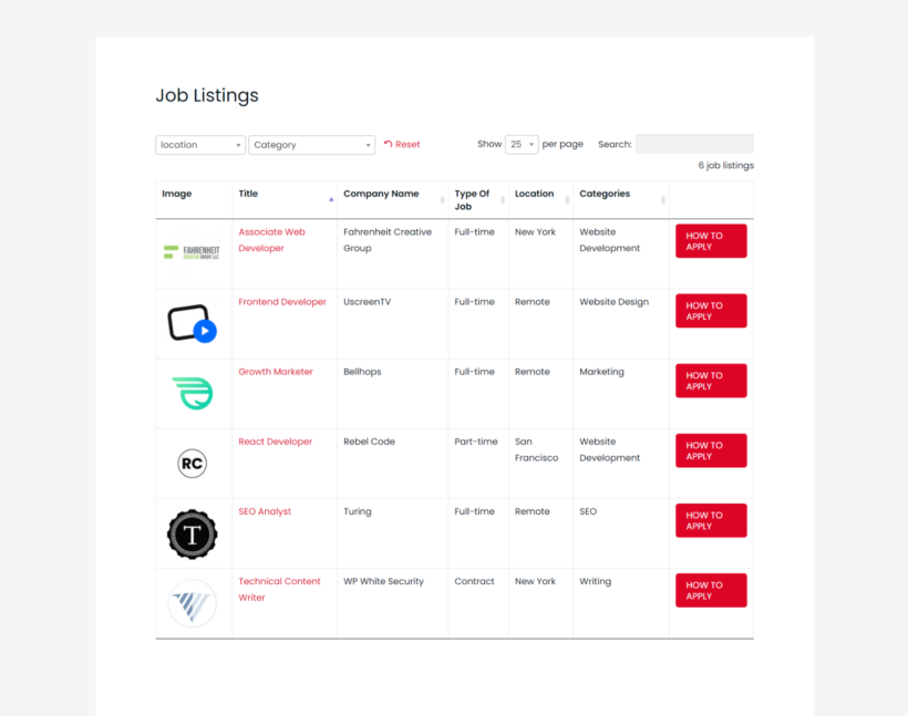 Table build with Posts Table Pro