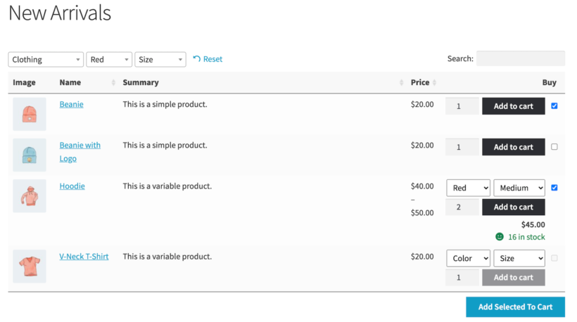 WooCommerce buy now table