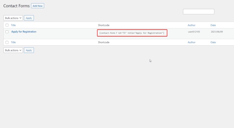 copying contact form 7 shortcode