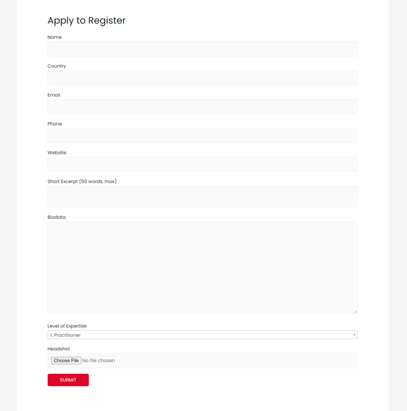 form made with contact form 7 to collect member registrations