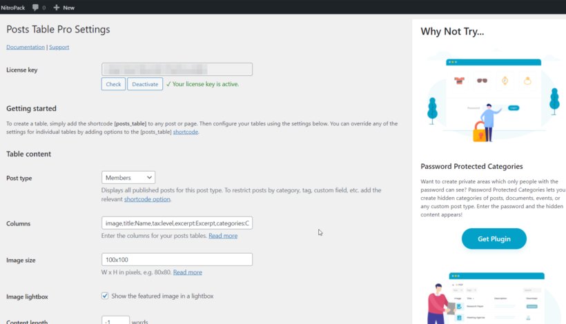 setting post table pro plugin