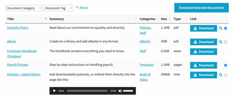 Download selected documents