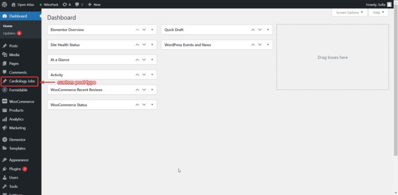new custom post type on WordPress admin