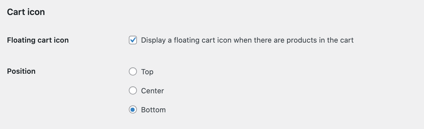 Cart icon settings