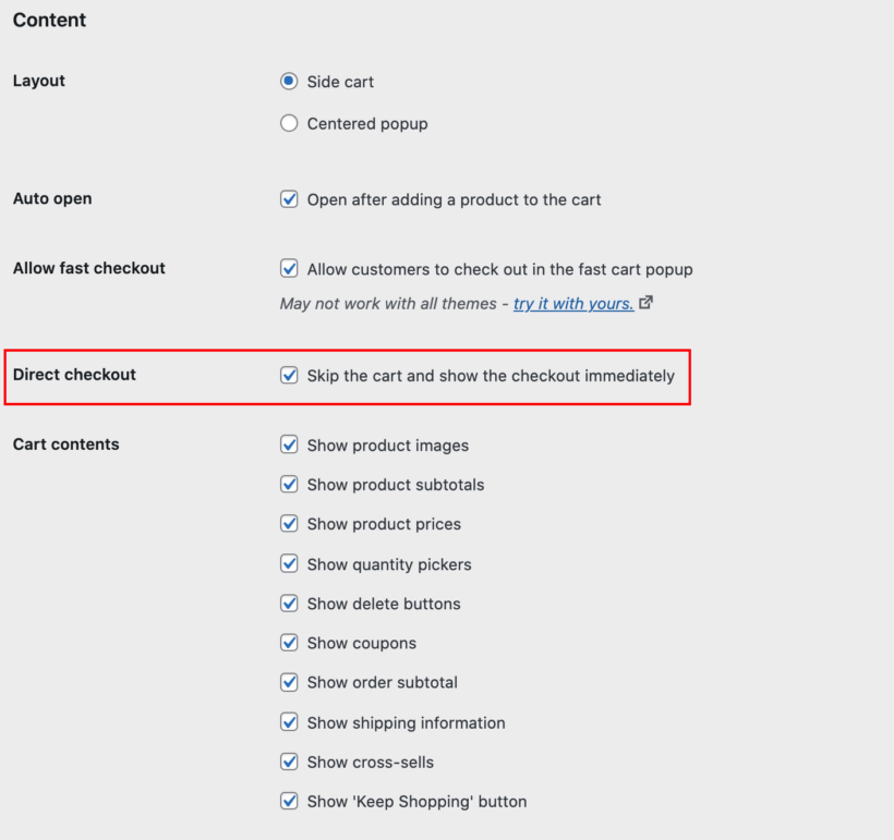 Direct checkout option