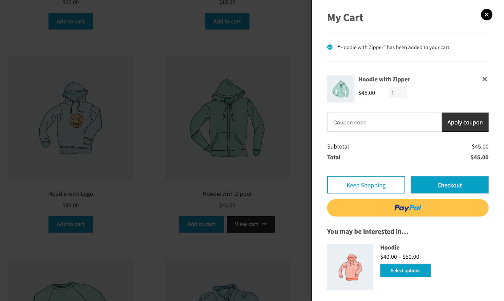 WooCommerce mini cart preview