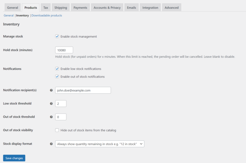 WooCommerce enable stock