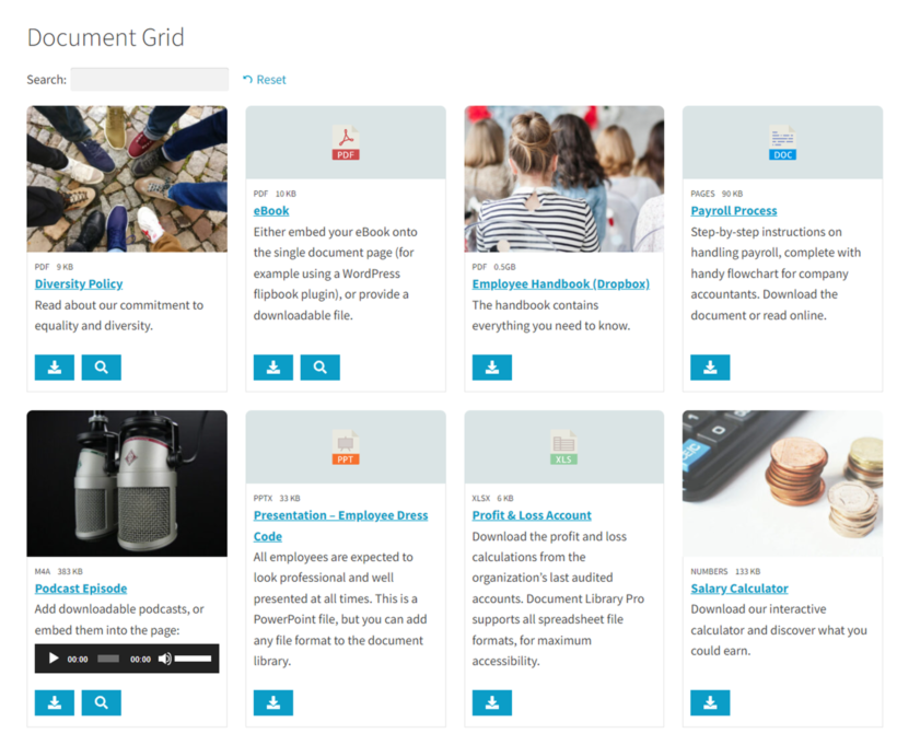 WordPress document grid