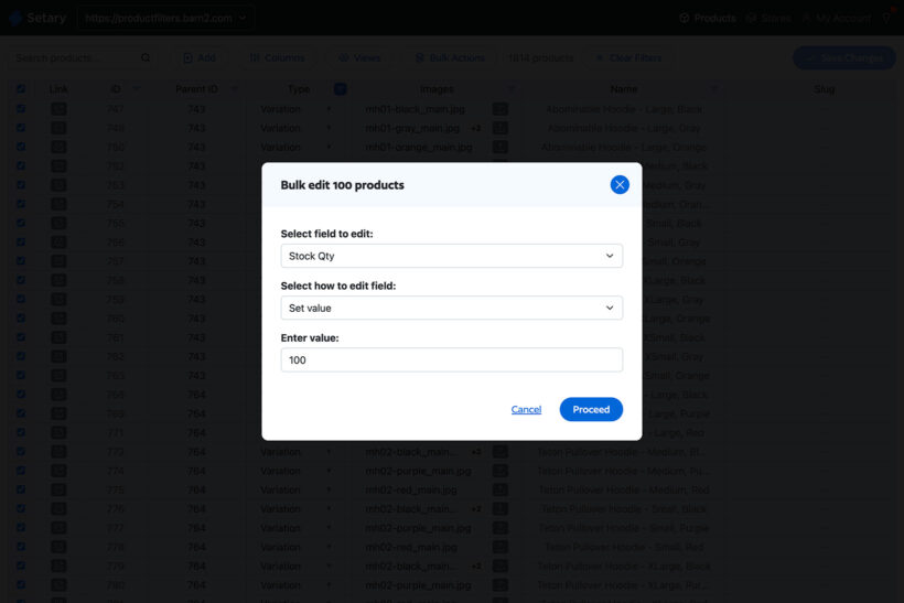 Setary bulk edit WooCommerce stock inventory