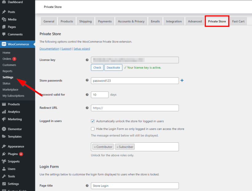 Woocommerce private store plugin settings wordpress restrict content