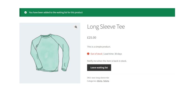 added to waitlist woocommerce