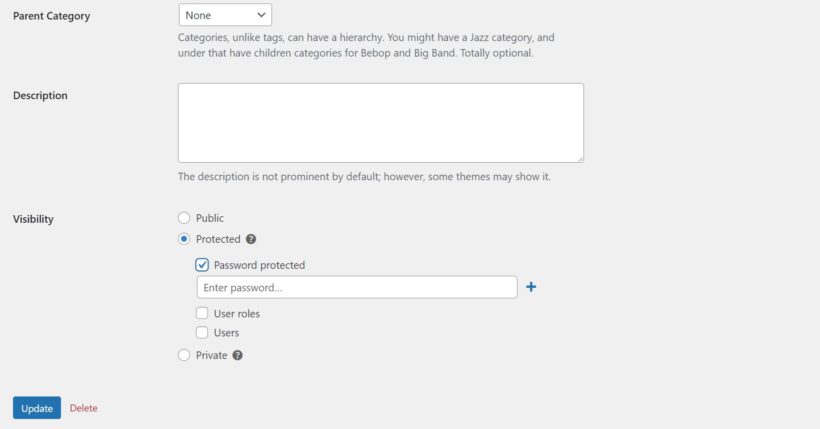 password protect category WordPress