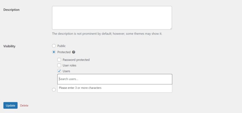 protect category user WordPress