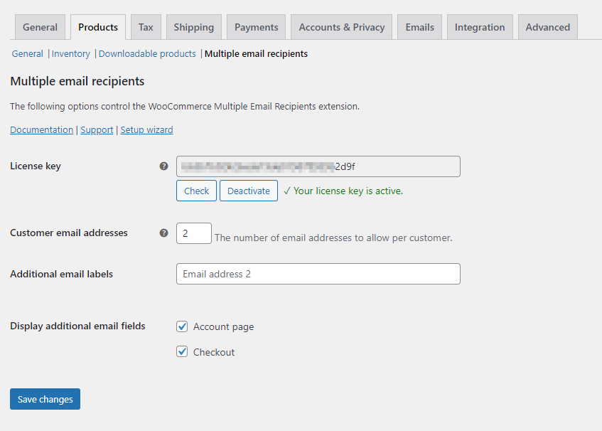 WooCommerce Mulltiple Email Recipients settings
