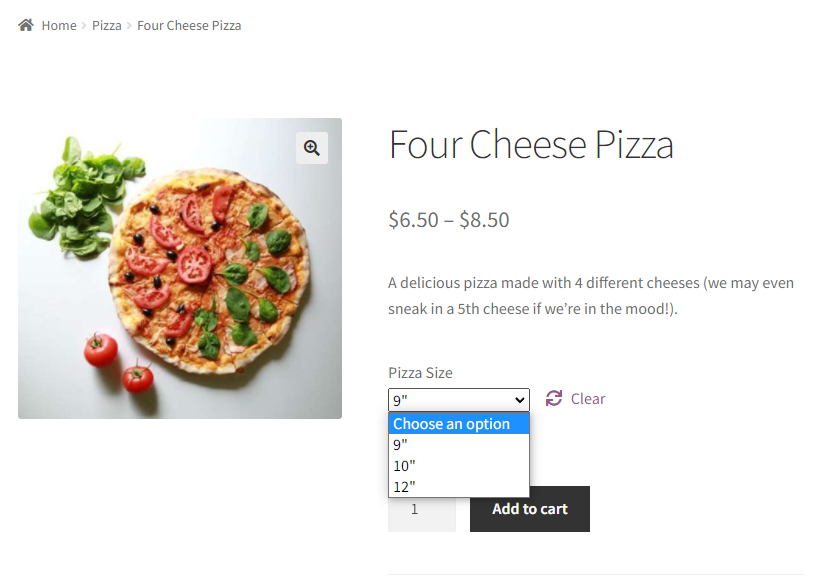 Default WooCommerce variation display