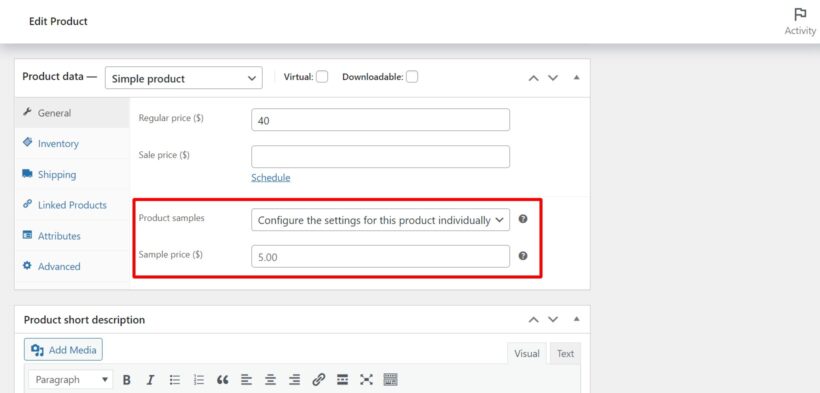 per-product sample settings