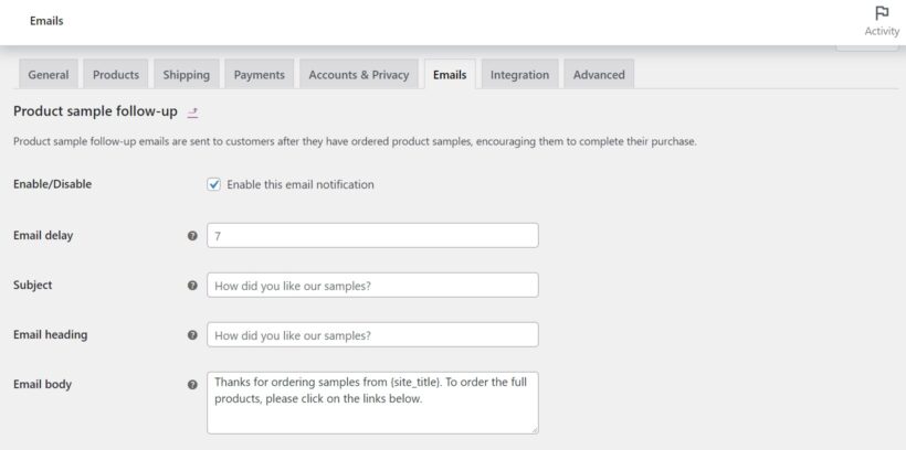 product sample email