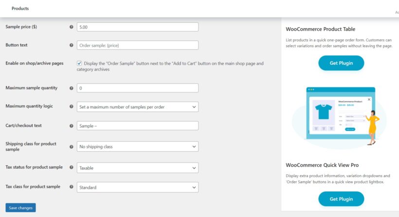 product sample settings