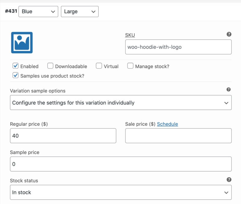 Free product sample variations
