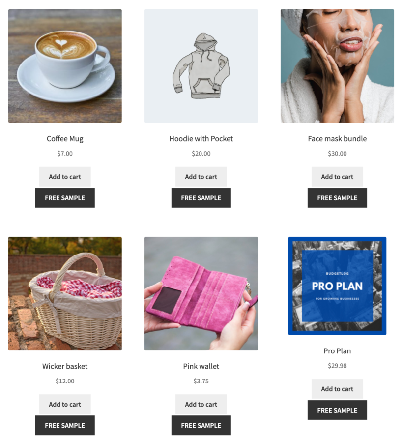 Shop page free sample