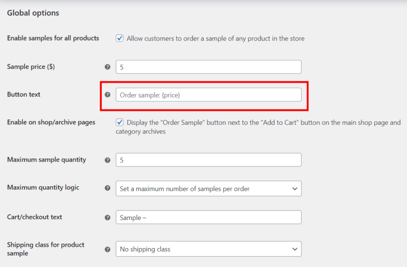 woocommerce sample product button text