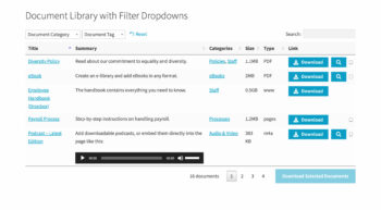 Document library filter dropdowns