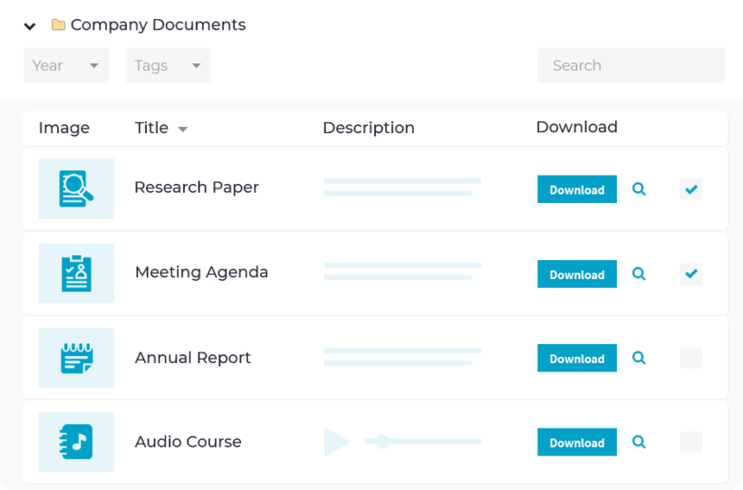 WordPress document library with search and filters