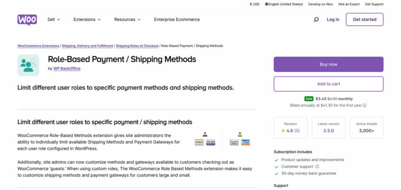 Role-Based Payment Shipping Methods B2B plugin