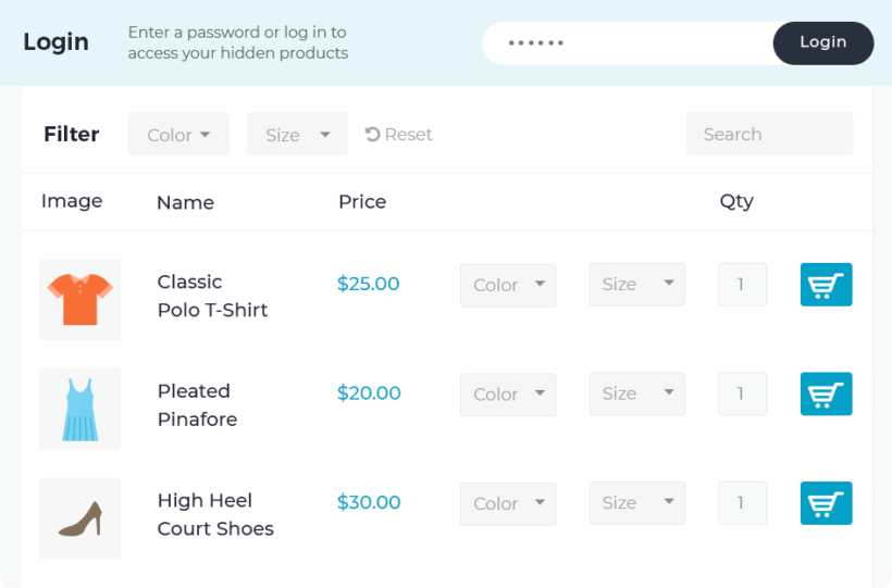 Display hidden WooCommerce Product Table categories in a table
